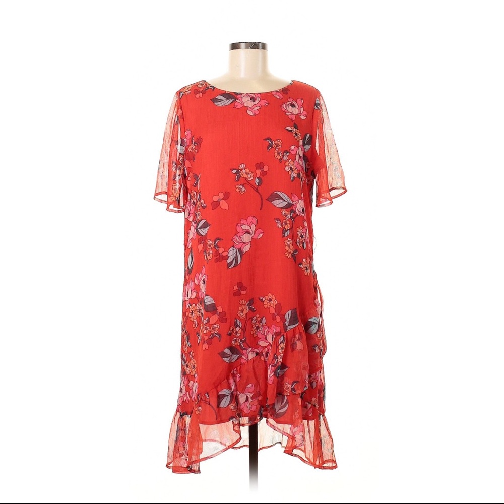 A new day red floral mini dress with ruffle